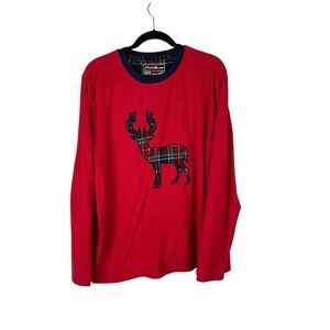 Eddie Bauer Men’s Sleepwear Set - Red Ribbed Top & Plaid Flannel Pants Size L